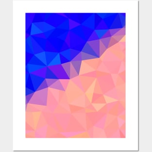 Blue, Pink and Peach Abstract Geometric Design Posters and Art